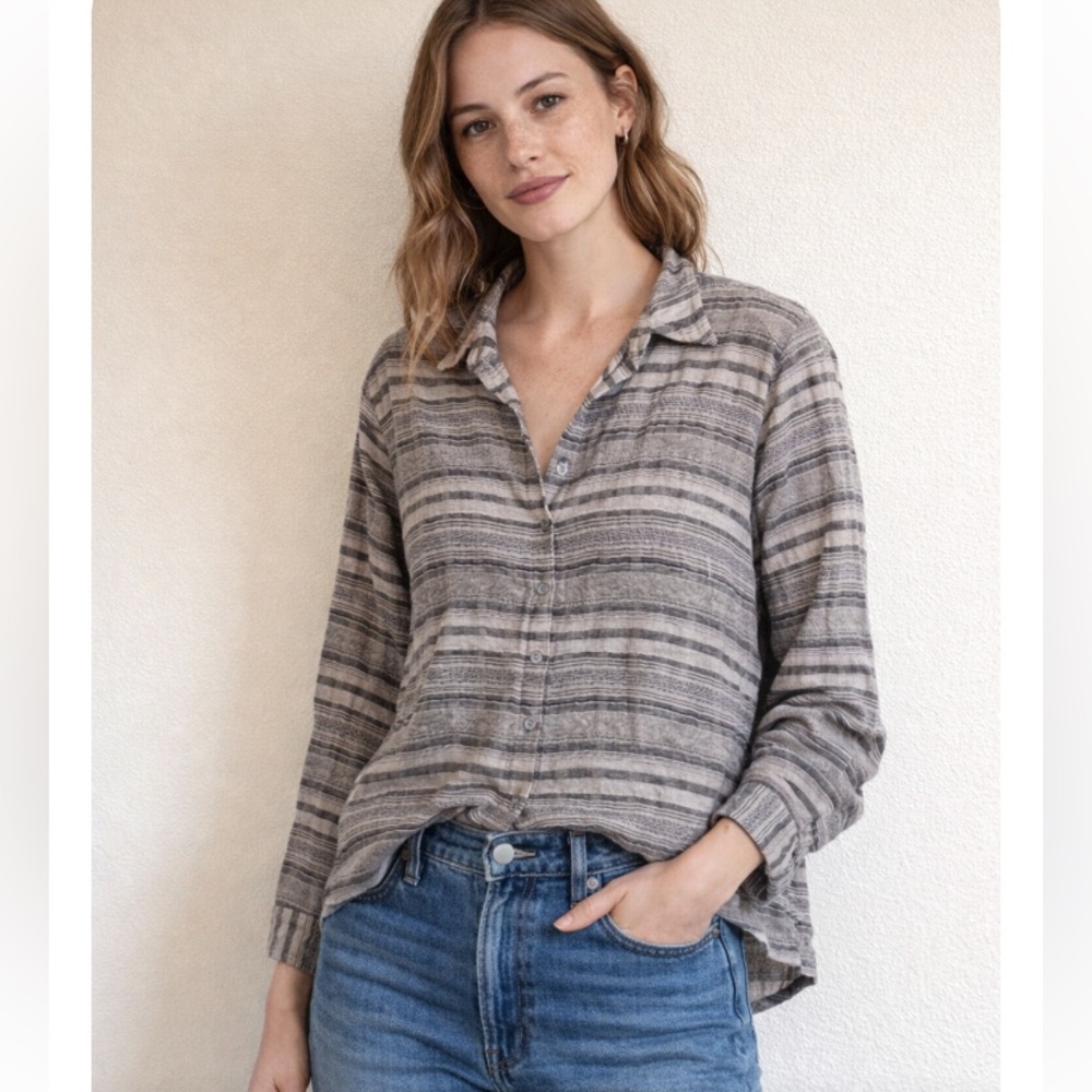 Xirena Striped Textured Button-Front Linen Blend Shirt Jacket